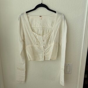 Free People Cream Lace Detail Blouse